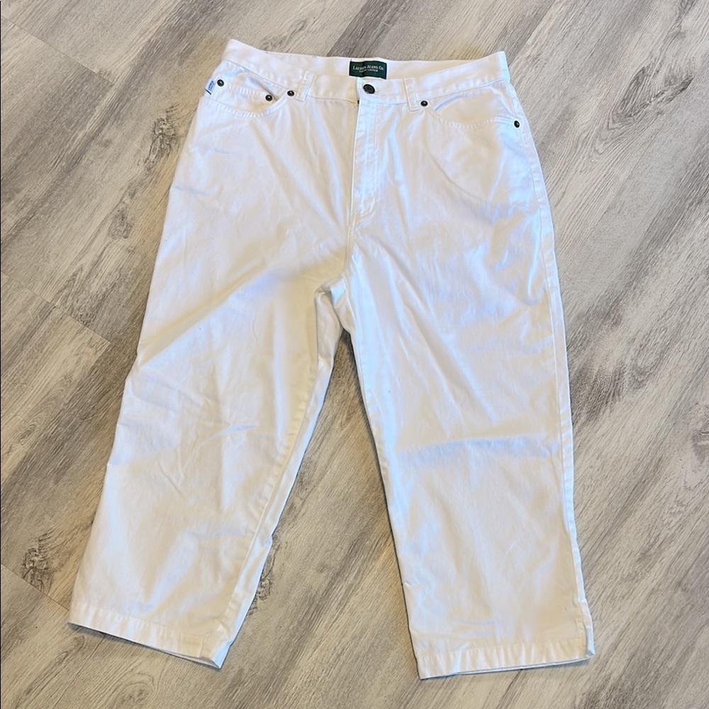 Lauren Jeans Co. Ralph Lauren White Cropped Cotton Pants w/ Brown Leather Label